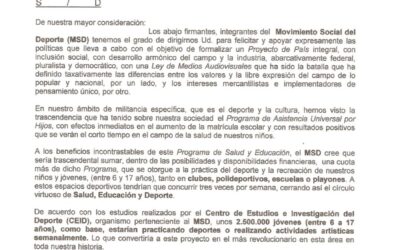 El Movimiento Social del Deporte propone: UN PROYECTO PARA MASIFICAR EL DEPORTE